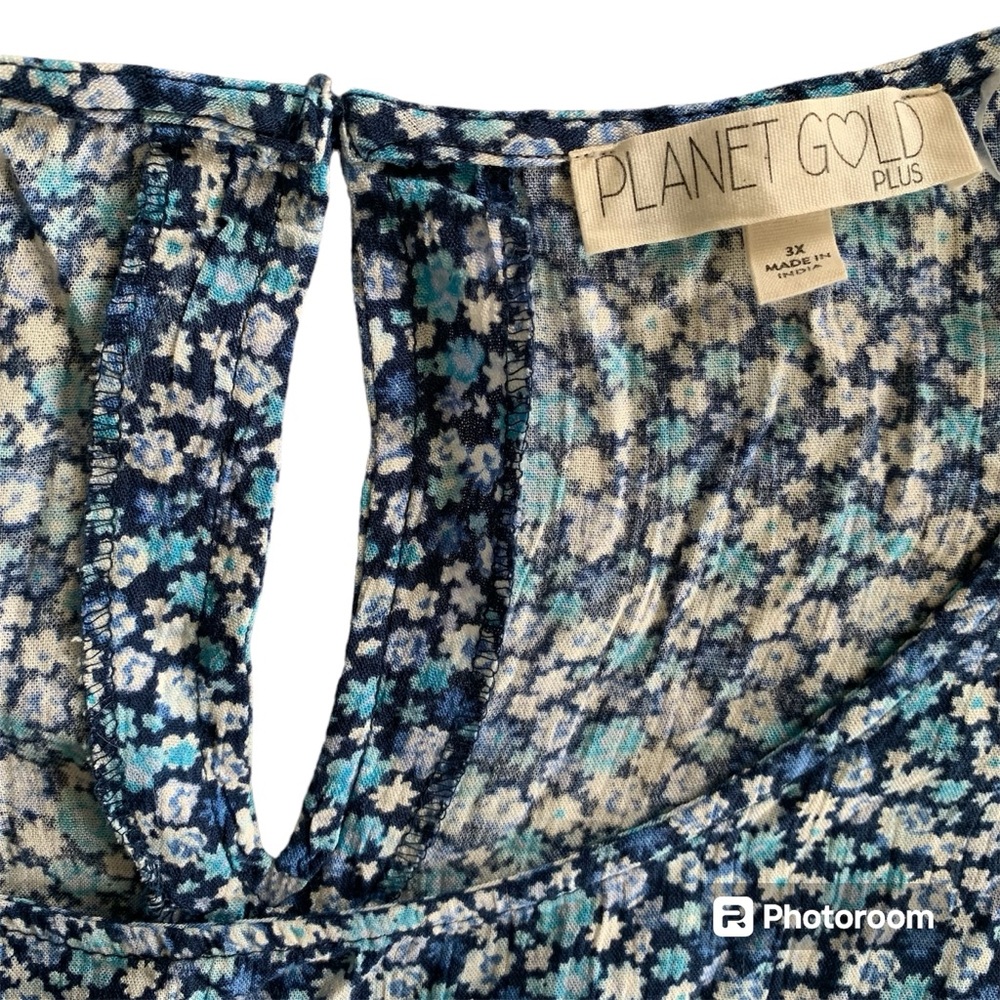 PLANET GOLD NWT! Women’s PLUS Babydoll Dress Blue/White Floral Tiered Flowy 3X‎ - Picture 8 of 12